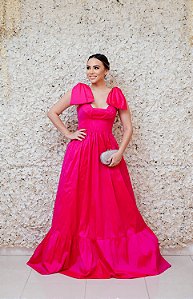 VESTIDO FATIMA SCOFIELD PINK TAFETA RAGATE COM LAÇO NO OMBRO