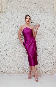 VESTIDO MIDI MARRO FUCSIA TOMARA QUE CAIA