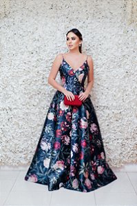 VESTIDO VERDE MUSGO COM ESTAMPA FLORAL ALÇA FINA