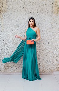 VESTIDO LONGO AGILITÁ PLISSADO OMBRO UNICO VERDE BANDEIRA