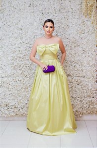VESTIDO LONGO VERDE LIMA EM TAFETA TOMARA QUE CAIA COM LAÇO NO BUSTO