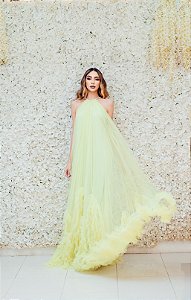 VESTIDO REGATA AMARELO TULE SAIA FOLHOS CAÍDOS MARCELA