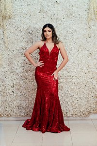 VESTIDO NY VERMELHO EM PAETE SEREIA COSTA NUA