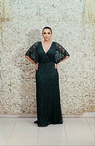 VESTIDO NY VERDE MUSGO MANGA BLUSADA TRANSPASSADA