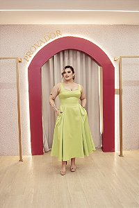 VESTIDO MIDI VERDE LIMA ALÇA LARGA