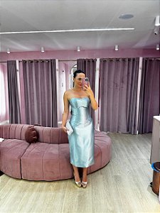 VESTIDO AZUL CLARO MIDI EM ZIBELINE CORSET