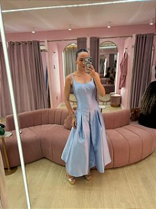 VESTIDO MIDI AZUL SERENITY CORSET LINEAR ALCINHAS