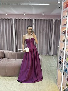 VESTIDO TAFETÁ FÚCSIA TOMARA QUE CAIA BUSTO ESTRUTURADO