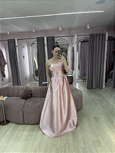 VESTIDO ROSA BEBÊ TOMARA QUE CAIA COM SAIA REMOVIVEL