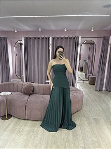 VESTIDO PS VERDE ESMERALDA TOMARA QUE CAIA PLISSADO CINTO