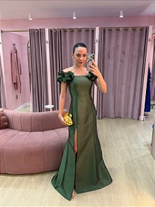 VESTIDO VERDE OLIVA ZIBELINE OMBRO A OMBRO CORSELET