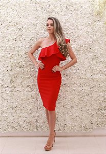 VESTIDO VERMELHO MIDI OMBRO ÚNICO