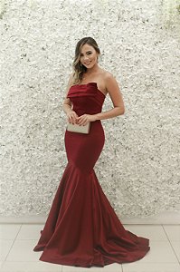 VESTIDO MARSALA SEREIA TOMARA QUE CAIA COM DETALHE NO BUSTO