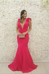 VESTIDO CRYS ROSA PINK SEREIA COM LAÇOS NO OMBRO
