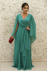 VESTIDO VERDE FLUÍDO COM MANGA COMPRIDA