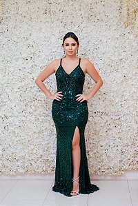 VESTIDO VERDE NY COM FENDA E DECOTE COM TIRAS NAS COSTAS