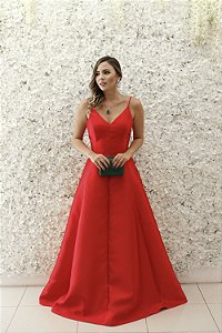 VESTIDO JULIANA VERMELHO PRINCESA EM ZIBELINE