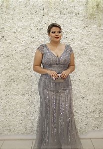 VESTIDO PRATA SEREIA TODO BORDADO