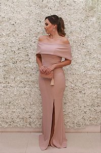VESTIDO NUDE ROSÉ OMBRO A OMBRO COM FENDA