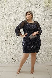 VESTIDO CURTO PS AZUL MARINHO DE PAETÊ COM MANGA COMPRIDA