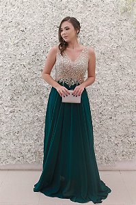 VESTIDO VERDE MUSGO BUSTO BORDADO FURTA COR