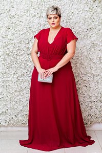 VESTIDO MARSALA MANGA FLUÍDA COM CINTO EM CETIM