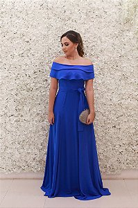 VESTIDO AZUL ROYAL OMBRO A OMBRO FLUÍDO
