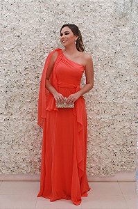 VESTIDO CORAL OMBRO ÚNICO FLUÍDO