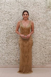 VESTIDO NY DOURADO SEREIA REGATA TODO EM PEDRARIA