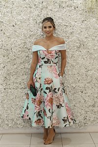 VESTIDO AZUL BEBÊ OMBRO A OMBRO ESTAMPA COM FLORAL