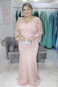 VESTIDO PS ROSÊ COM MANGA FLARE E RENDA