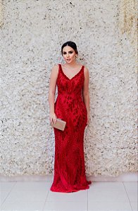 VESTIDO VERMELHO NY COM FRANJAS EM CASCATA