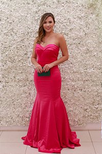 VESTIDO CRYS PINK SEREIA TOMARA QUE CAIA COM DECOTE EM CORAÇÃO