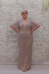VESTIDO NY NUDE METALIZADO COM PEDRARIA E FRANJAS CAPA