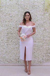 VESTIDO MIDI OMBRO A OMBRO CRYS BRANCO OFF WHITE