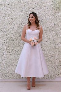 VESTIDO MIDI COSH OFF WHITE BRANCO ZIBELINE CORSELET COM TIRAS