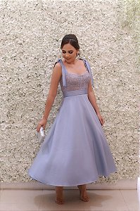 VESTIDO MIDI AZUL SERENITY LOR LAÇO BUSTO CORSELET RENDA