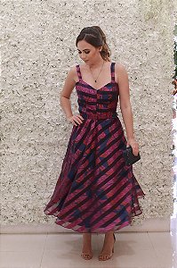 VESTIDO MIDI ESTAMPA UVA MARINHO ORGANZA LOR