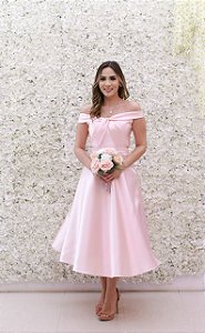 VESTIDO MIDI MAYARA ROSE OMBRO A OMBRO ZIBELINE PRINCESA