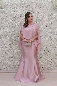 VESTIDO KALANDRA ROSA COM CAPA SOBREPOSTA
