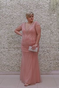 VESTIDO PS ROSE TODO BORDADO EM TULE SEREIA MANGA LARGA