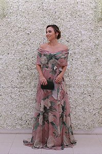 VESTIDO OMBRO A OMBRO ROSA ESTAMPA FLORAL FLUIDO