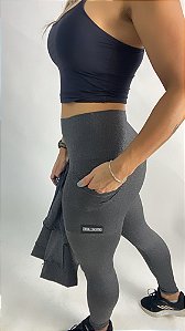 Calça Legging Com Bolso Cinza Suplex Run / Cintura Alta