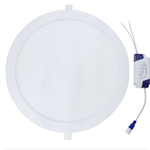 Luminária De Led Plafon 24w Redondo de Embutir Branca Quente 3500k Bivolt Slim Gesso Teto 30cmx1.3cmx30cm