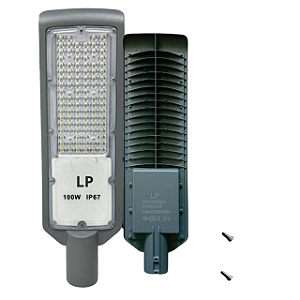 Luminária Led Publica Smd 100w Ip67 Com Driver 100% Lúmen Frio 6500K Bivolt 98V-220V Poste De Rua