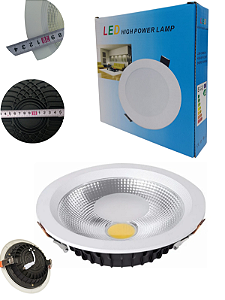 Luminária Led Down Light 50w Cob Embutir Bivolt Branco Frio 6500k 22cm -ILUMIMAX