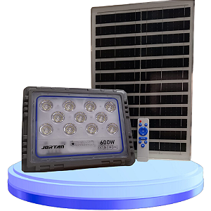 Refletor Led Solar Holofote  JORTAN 400W Com Placa Bateria Prova Dágua IP66 Branco Frio  Aluminio