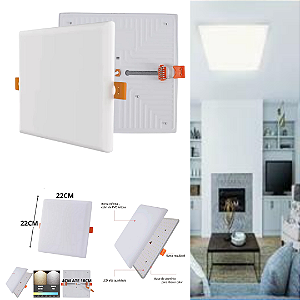 Plafon Led Borda Infinita 38w Embutir Quadrado 22cmx22cm Bivolt 98v-220v Branca Frio 6500K