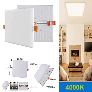 Plafon Led Borda Infinita 38w Embutir Quadrado 22cmx22cm Bivolt 98v-220v Neutro 4000K