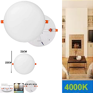 Plafon Led Borda Infinita 25w Embutir Redondo 17cmx17cm Bivolt 98v-220v Neutro 4000K